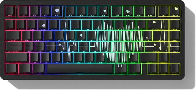 Rainy75 PBT Keycaps-Cherry Key caps, Heart Design Dye Sublimation 130 Keys Set for Cherry Gateron MX Switches Keyboards, Black - Image 1